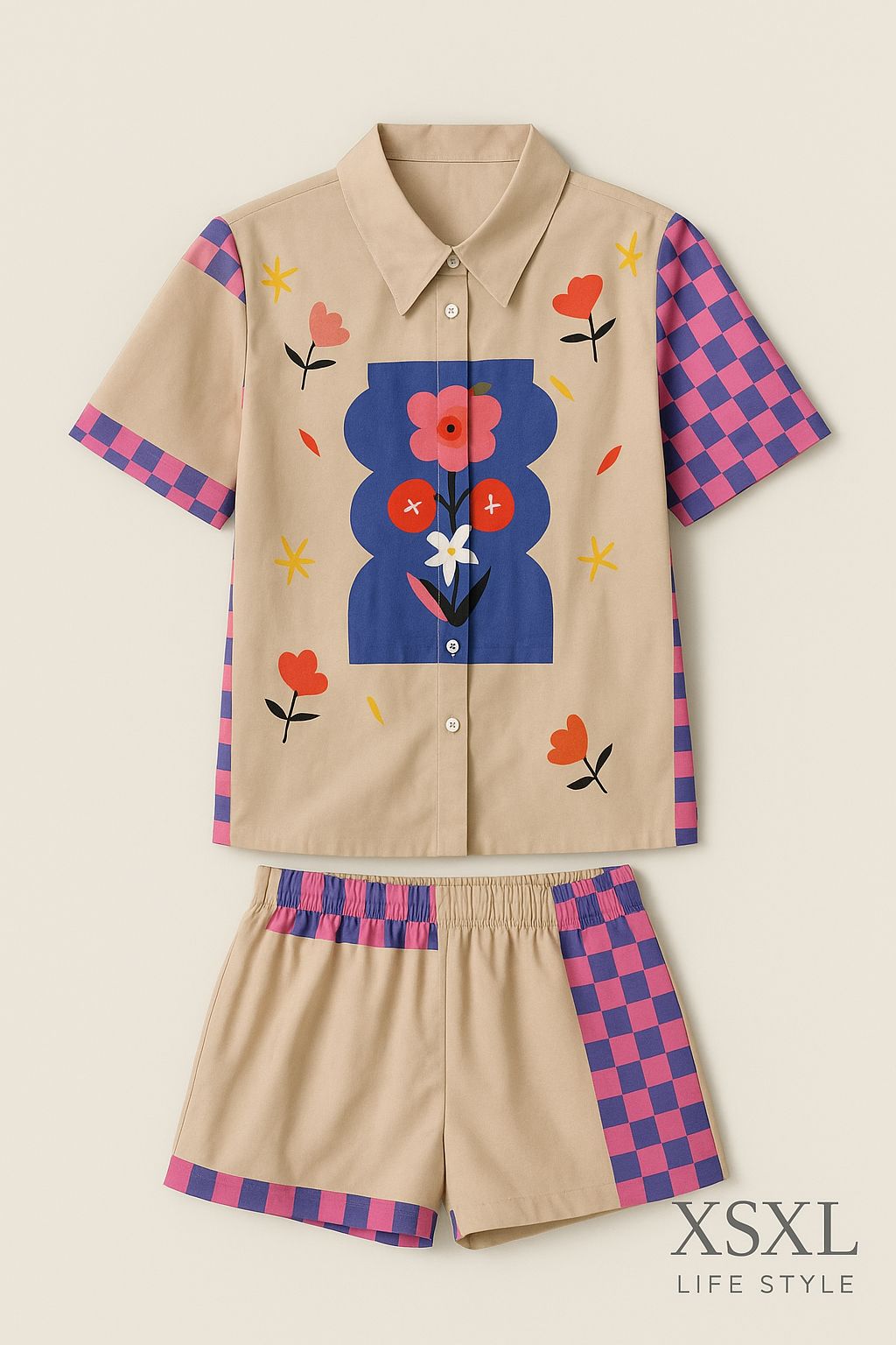 Conjunto geométrico com flores