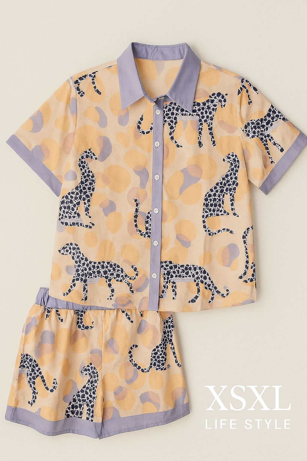 Conjunto estilo leopardo em pêssego