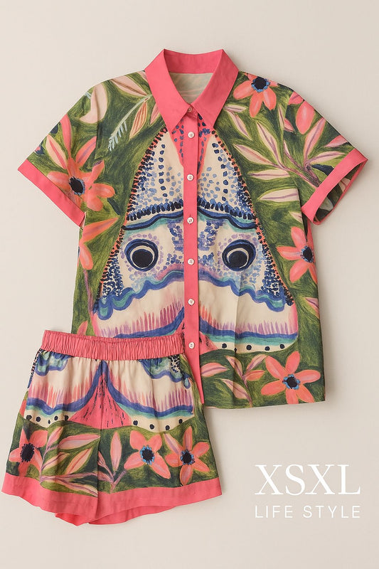Conjunto com estampa tropical vibrante
