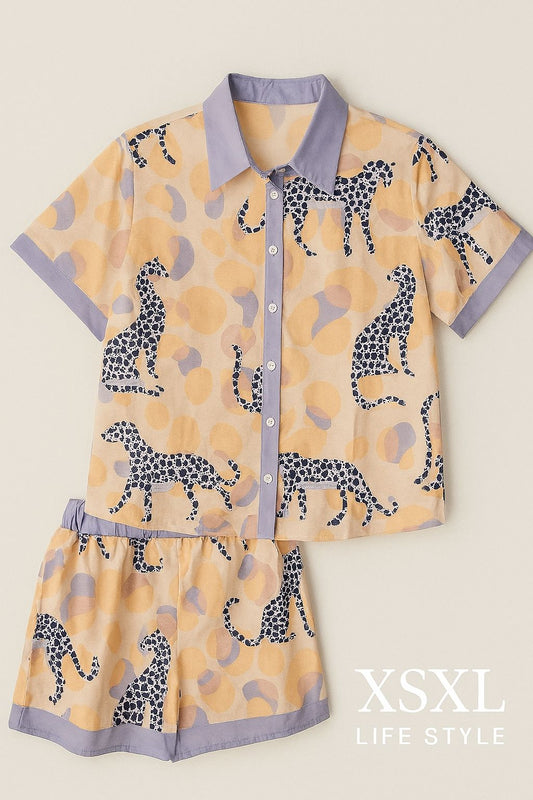 Conjunto estilo leopardo em pêssego